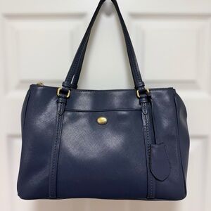 Coach Peyton Leather Jordan Double Zip Carryall | Navy Saffiano | 2014 ✨👜